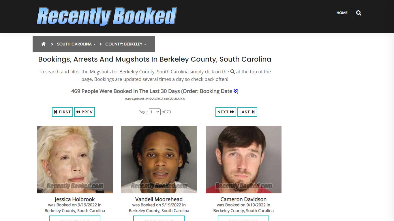 Bookings, Arrests and Mugshots in Berkeley County, South Carolina